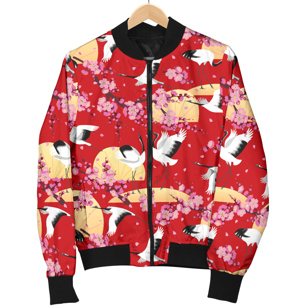 Crane Pattern Print Design 04 Women's Bomber Jacket