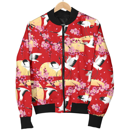 Crane Pattern Print Design 04 Women's Bomber Jacket