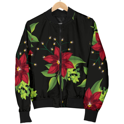 Poinsettia Pattern Print Design A01 Women's Bomber Jacket