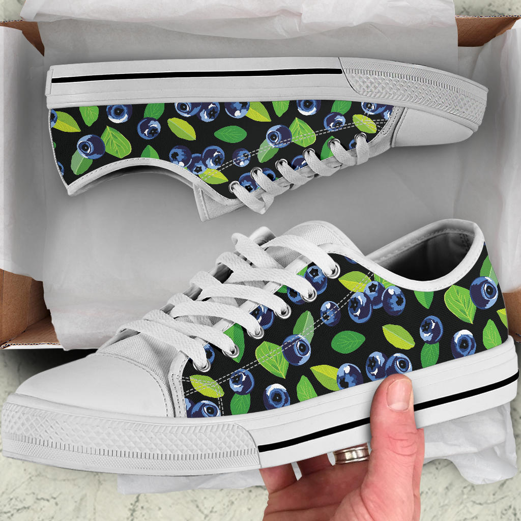 Blueberry Pattern Print Design BB03 White Bottom Low Top Shoes