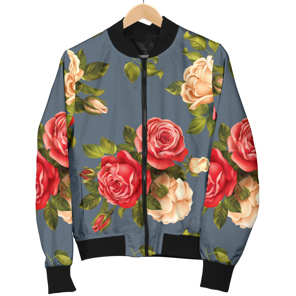 Rose Pattern Print Design RO017 Women Bomber Jacket