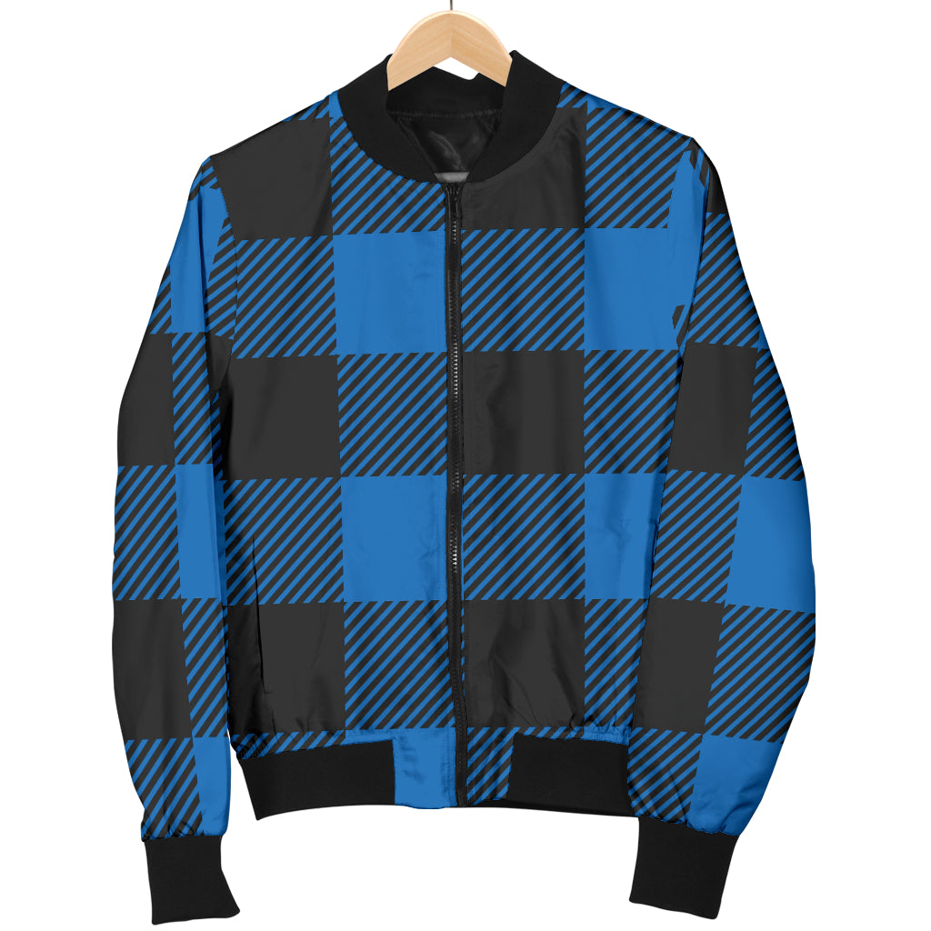 Buffalo check Blue Pattern Print Design 03 Women's Bomber Jacket