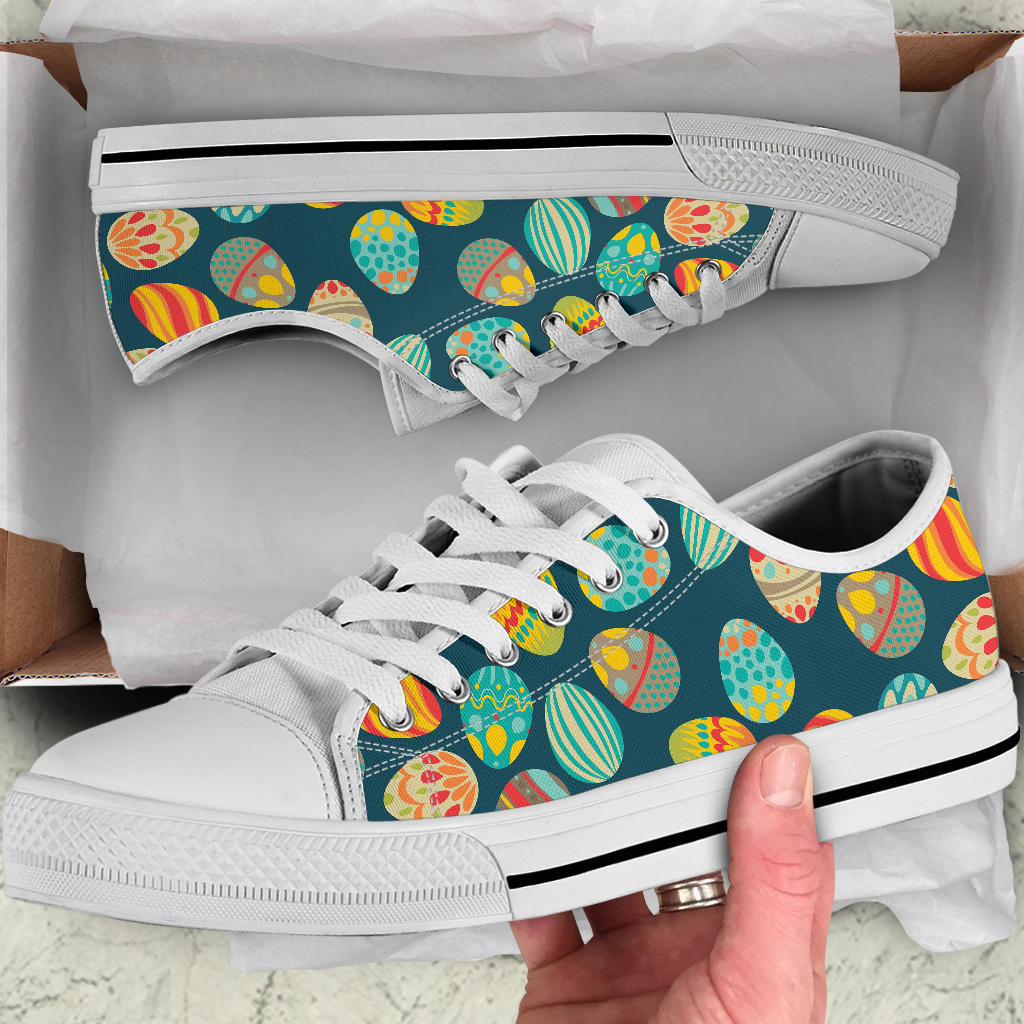 Easter Eggs Pattern Print Design RB09 White Bottom Low Top Shoes