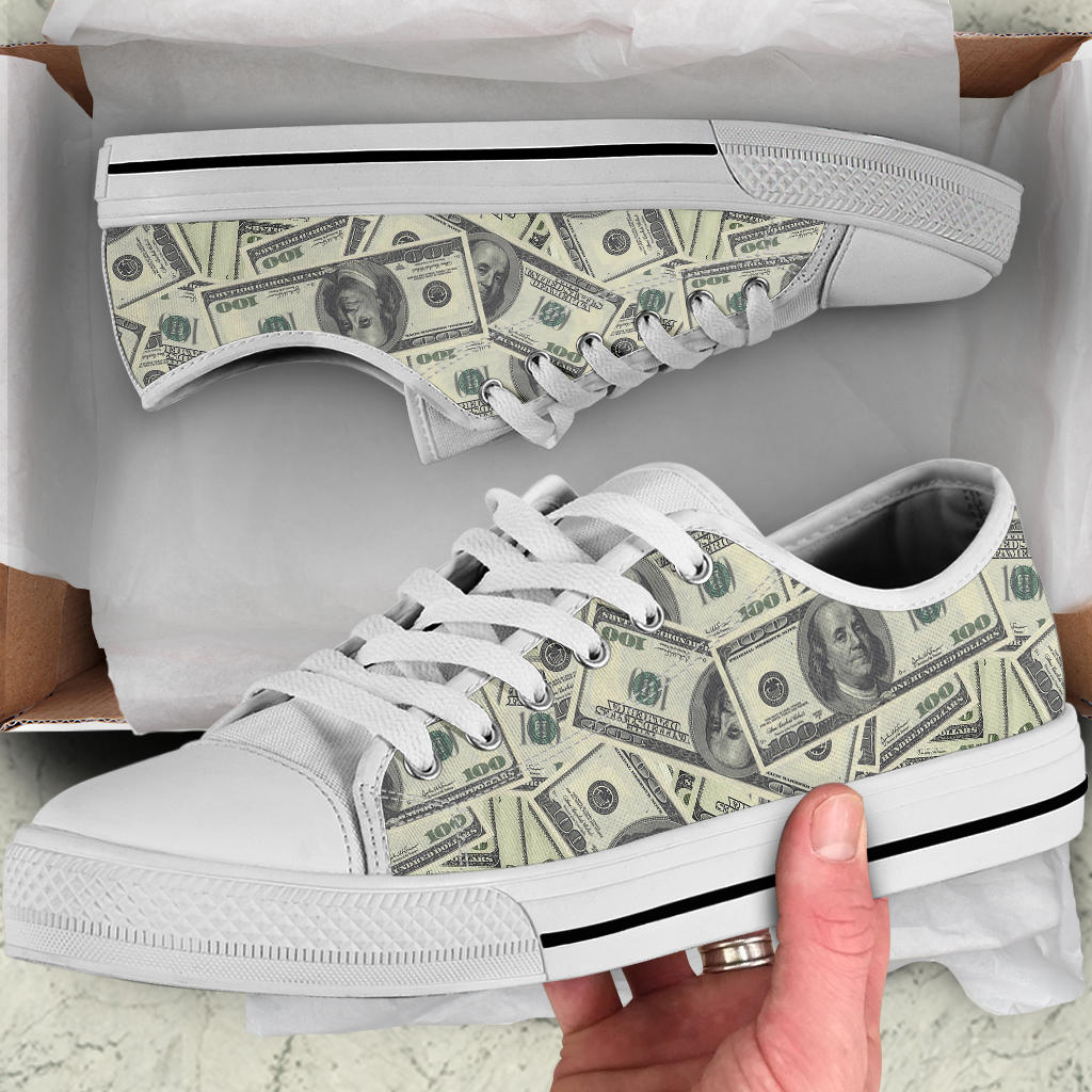 Dollar Pattern Print Design DO02 White Bottom Low Top Shoes