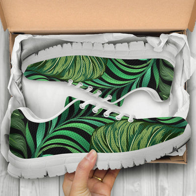 Green Fresh Tropical Palm Leaves Sneakers White Bottom Shoes