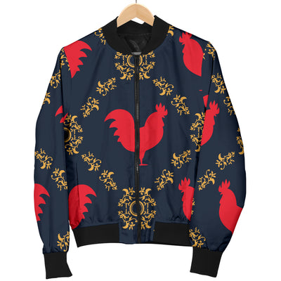 Rooster Pattern Print Design A02 Women's Bomber Jacket
