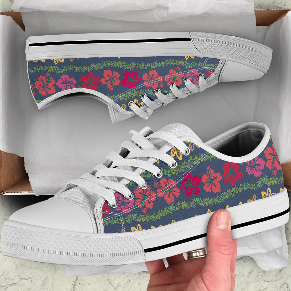 Hawaiian Themed Pattern Print Design H018 White Bottom Low Top Shoes