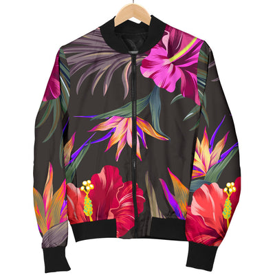 Hibiscus Pattern Print Design HB014 Women Bomber Jacket