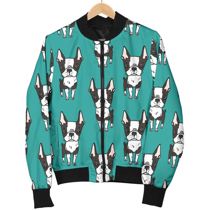 Boston Terrier Pattern Print Design 04 Women's Bomber Jacket