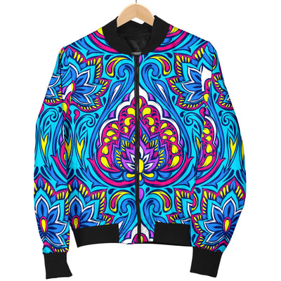 lotus Boho Pattern Print Design LO010 Women Bomber Jacket