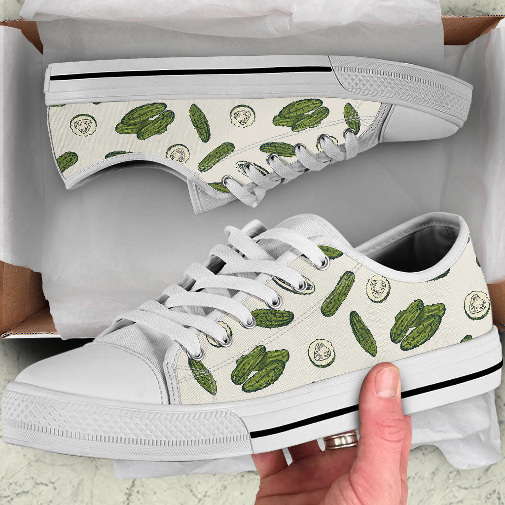 Cucumber Pattern Print Design CC05 White Bottom Low Top Shoes