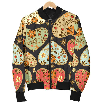 Heart Boho Pattern Print Design HE04 Women Bomber Jacket