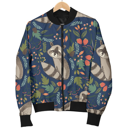 Raccoon Pattern Print Design A02 Women's Bomber Jacket