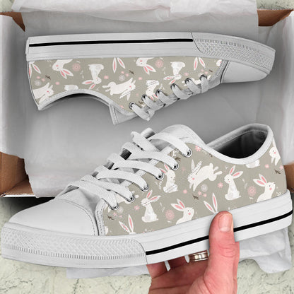 Rabbit Pattern Print Design RB03 White Bottom Low Top Shoes
