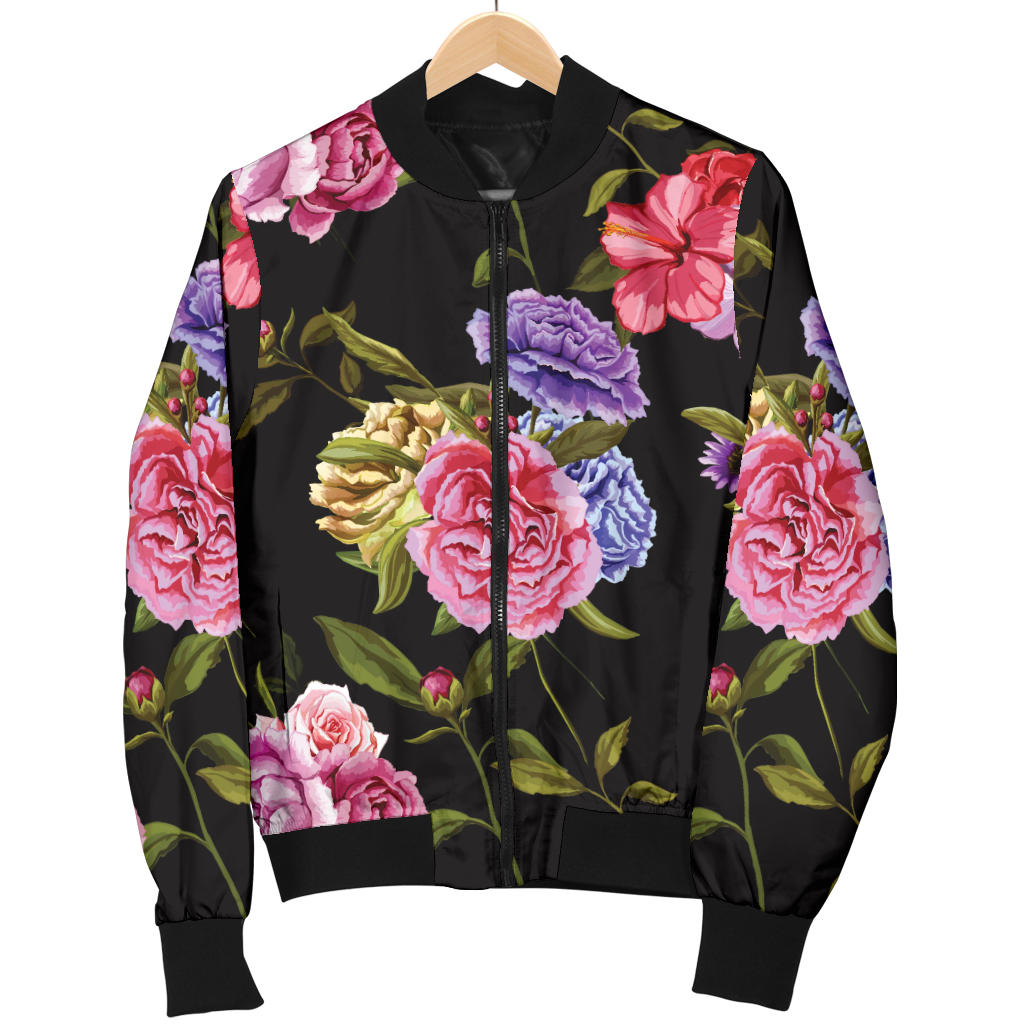 Carnations Pattern Print Design CN05 Women Bomber Jacket