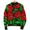 Red Hibiscus Embroidered Pattern Print Design HB032 Women Bomber Jacket