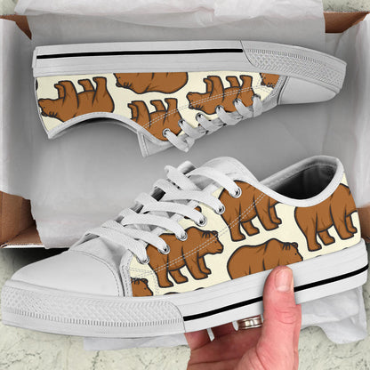 Bear Pattern Print Design BE05 White Bottom Low Top Shoes