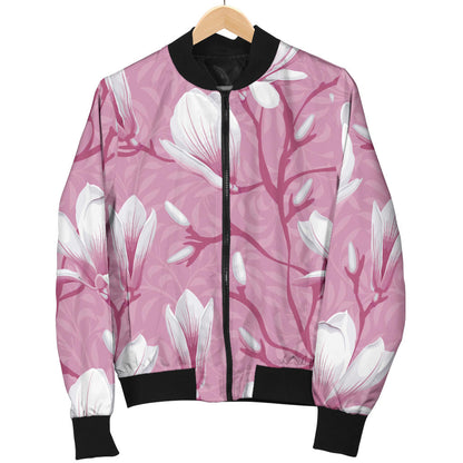 Magnolia Pattern Print Design MAG05 Women Bomber Jacket