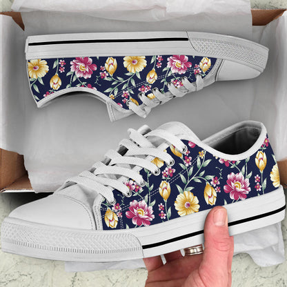 Gerberas Pattern Print Design GB03 White Bottom Low Top Shoes