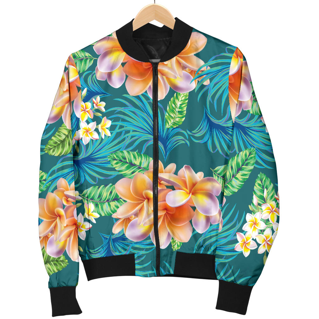 Plumeria Tropical Flower Design Print Women Bomber Jacket