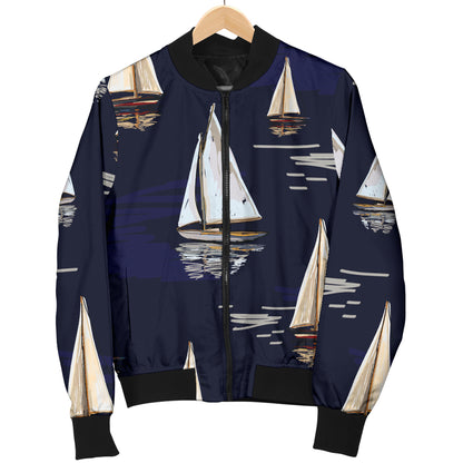 Sailing Ships Pattern Print Design A05 Women's Bomber Jacket