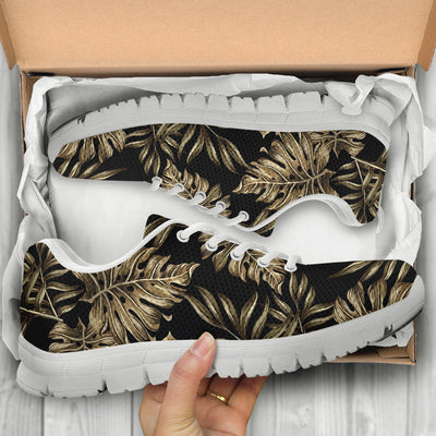 Brown Tropical Palm Leaves Sneakers White Bottom Shoes