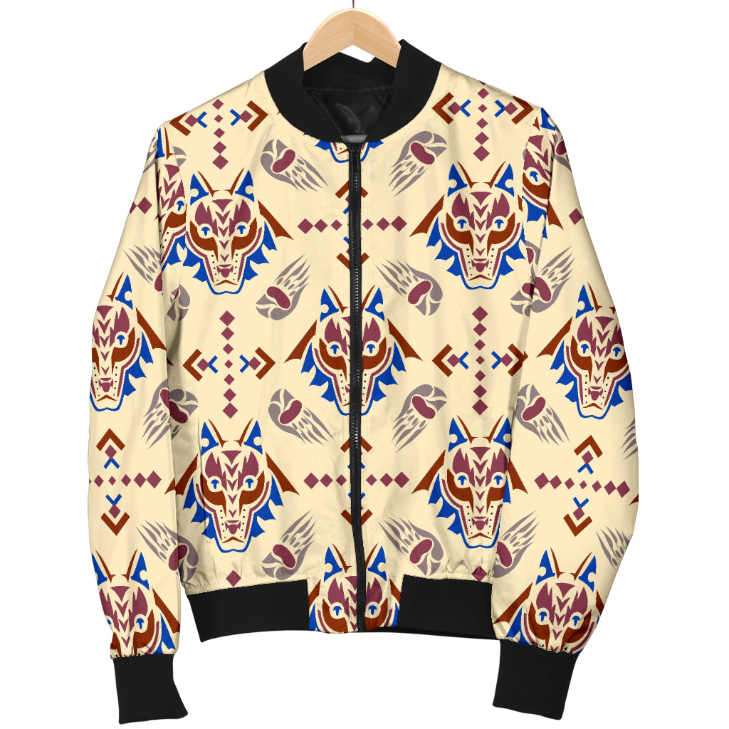Aztec Wolf Pattern Print Design 03 Women's Bomber Jacket