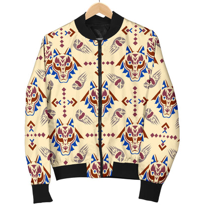 Aztec Wolf Pattern Print Design 03 Women's Bomber Jacket