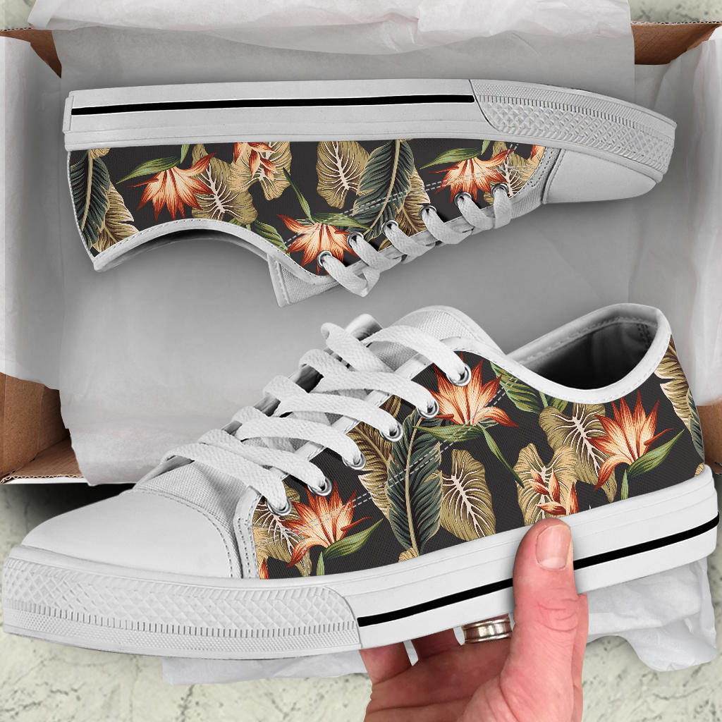 Tropical Flower Pattern Print Design TF014 White Bottom Low Top Shoes