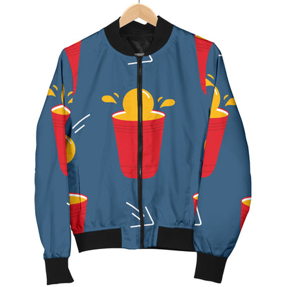 Beer Pong Pattern Print Design 02 Women's Bomber Jacket