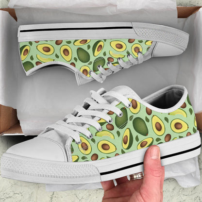 Avocado Pattern Print Design AC01 White Bottom Low Top Shoes