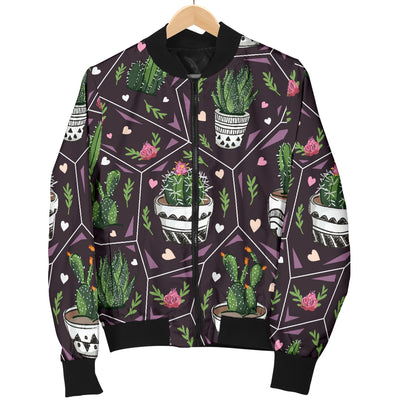 Cactus Pattern Print Design 03 Women's Bomber Jacket