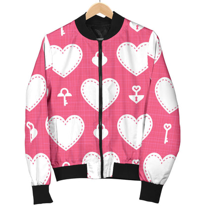 Heart Key Pattern Print Design HE09 Men Bomber Jacket