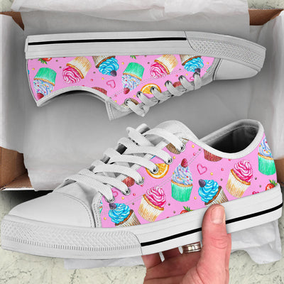 Cupcake Pattern Print Design CP05 White Bottom Low Top Shoes