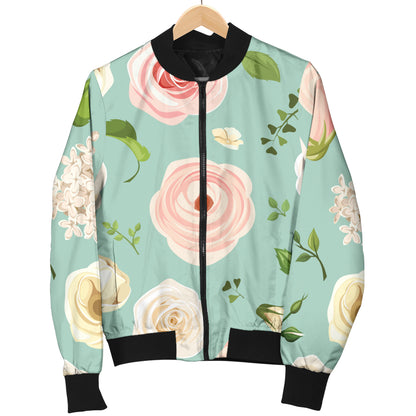 Lisianthus Pattern Print Design 01 Women's Bomber Jacket