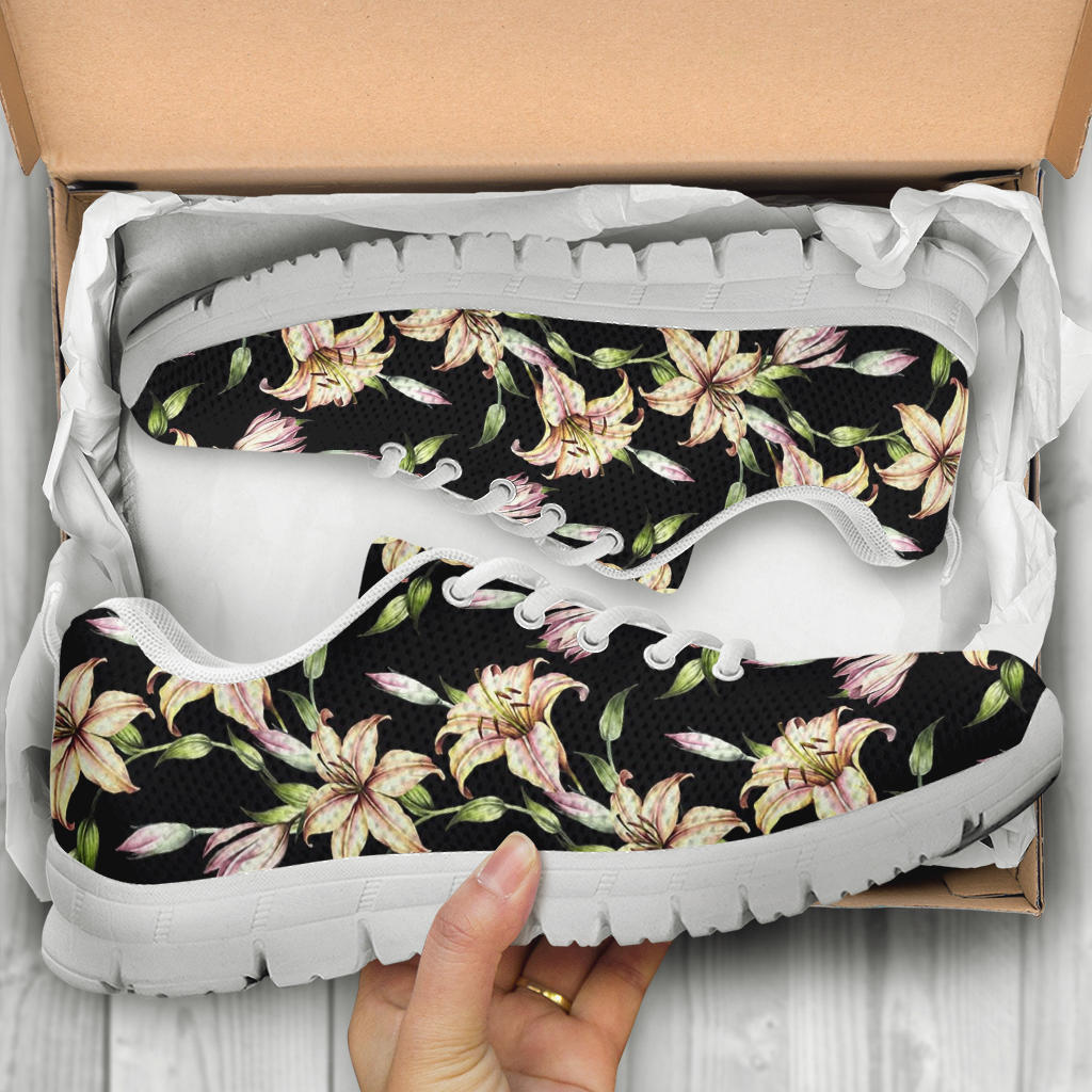 Lily Pattern Print Design LY05 Sneakers White Bottom Shoes