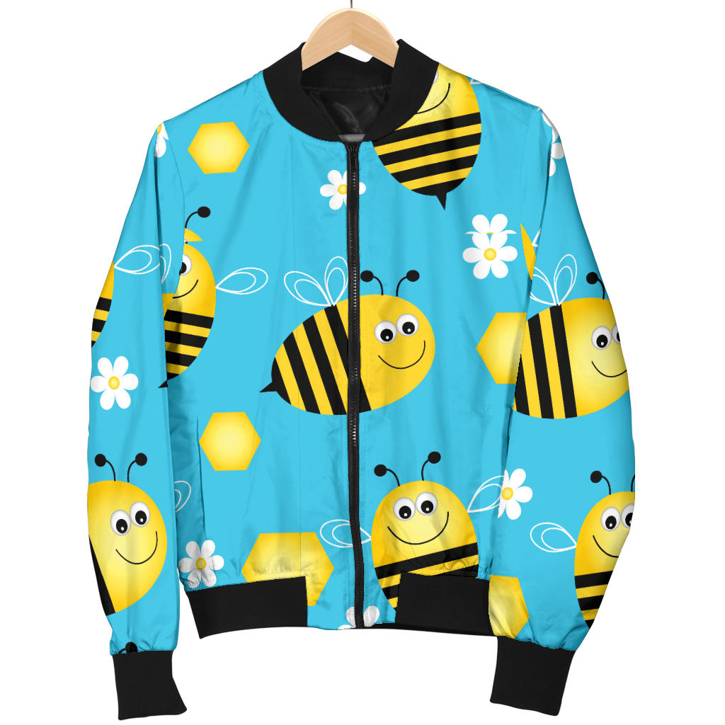 Bee Pattern Print Design BEE06 Women Bomber Jacket
