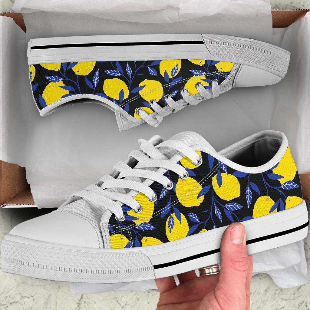 Lemon Pattern Print Design LM01 White Bottom Low Top Shoes