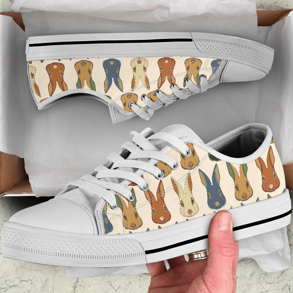 Rabbit Pattern Print Design RB04 White Bottom Low Top Shoes