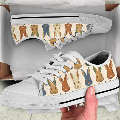 Rabbit Pattern Print Design RB04 White Bottom Low Top Shoes