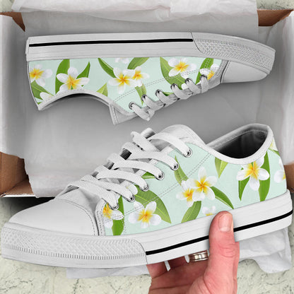 Yellow Plumeria Pattern Print Design PM024 White Bottom Low Top Shoes