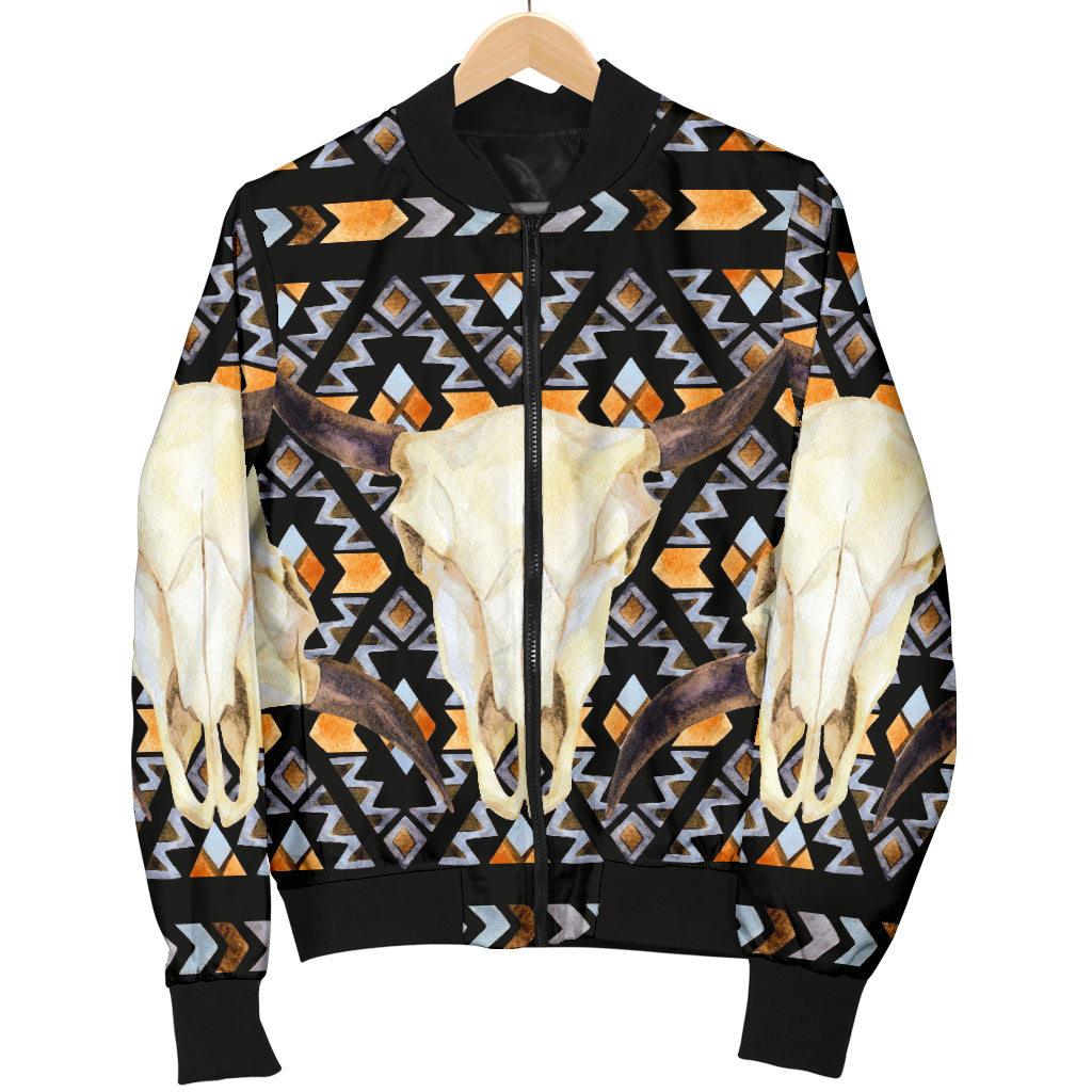 Buffalo Head Pattern Print Design 03 Women's Bomber Jacket