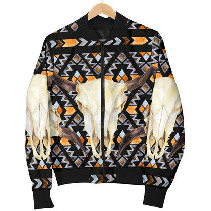 Buffalo Head Pattern Print Design 03 Women's Bomber Jacket