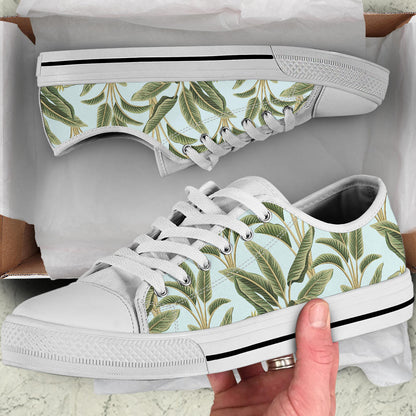 Banana Leaf Pattern Print Design BL03 White Bottom Low Top Shoes