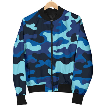 Camo Blue Pattern Print Design 04 Women's Bomber Jacket