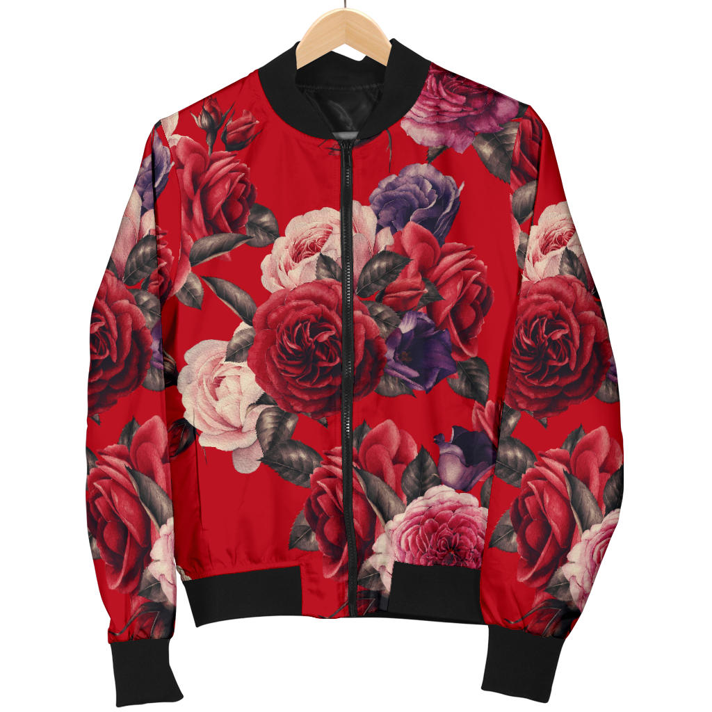Rose Red Pattern Print Design RO07 Men Bomber Jacket