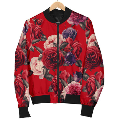 Rose Red Pattern Print Design RO07 Men Bomber Jacket