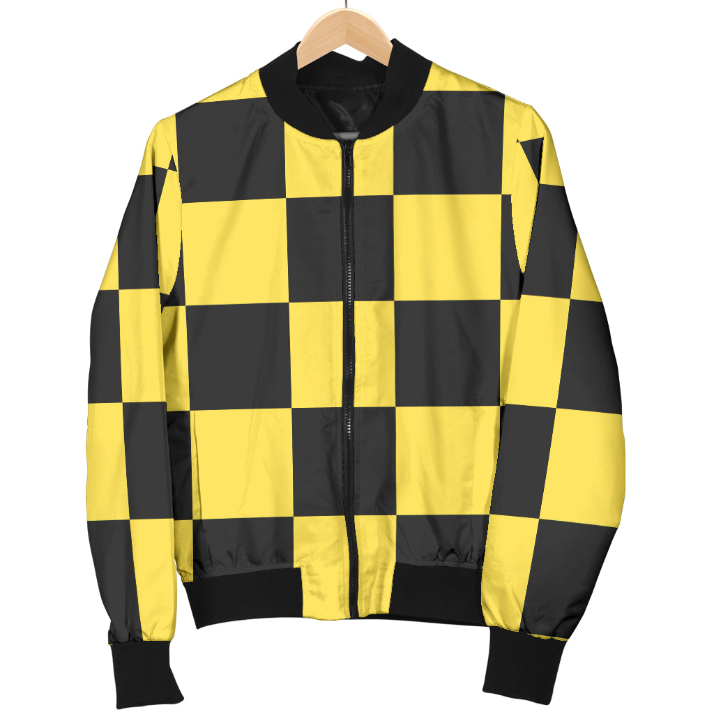 Checkered Yellow Pattern Print Design 03 Women's Bomber Jacket