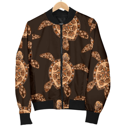 Tribal Sea Turtle Pattern Print Design T09 Women Bomber Jacket