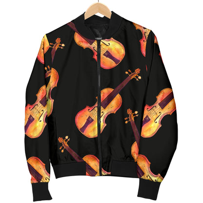Violin Pattern Print Design 04 Women's Bomber Jacket